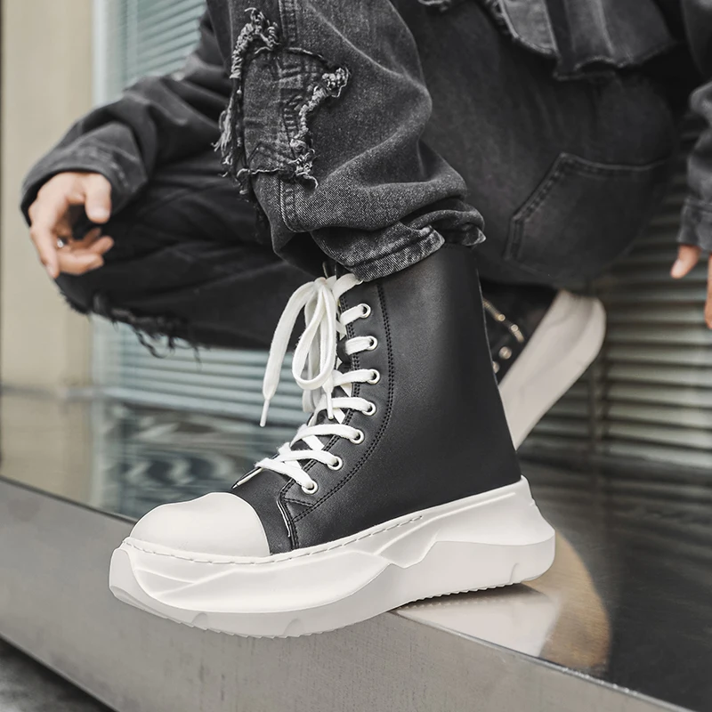 

2025 Новая тенденция, модная универсальная повседневная нишевая обувь в стиле ретро на толстой подошве с высоким берцем, трендовая мужская обувь