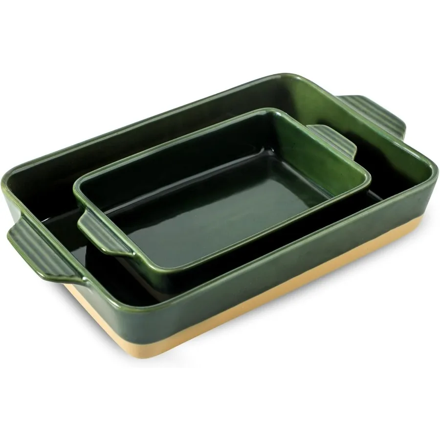 

Ceramic Baking Casserole Dish with Handles, Large 9x13 inch Pan and Middle Baking Pan - Porcelain Serving Bakeware Set (Forest G