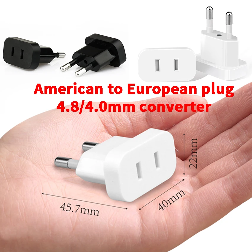 1 pcs US To EU Euro Europe Plug 4.8/4.0mm Converter Plug AC Converter Travel Adapter American US To EU Electrical Socket