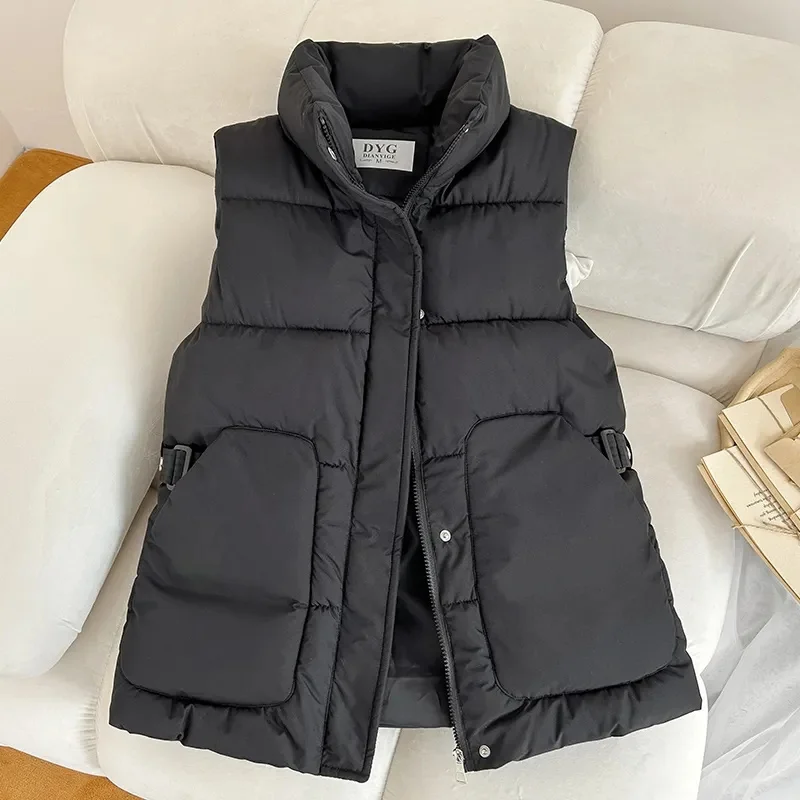 

New 2024 Korean Winter Loose Short Vest Jacket Women Down Cotton Waistcoat Stand Collar Puffer Coat Female Warm Sleeveless Outwe