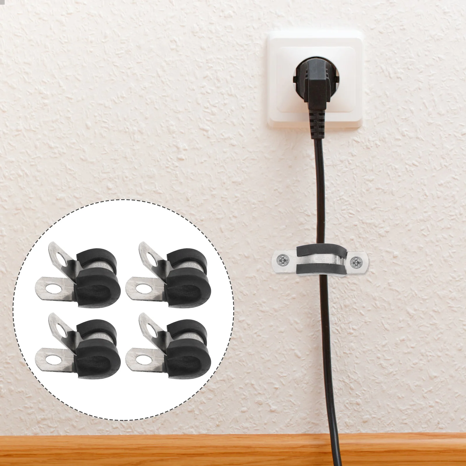 

20Pcs Stainless Steel Wire Strap Clamps U-Shaped Cable Clamps Strong Flexible Cable Fixing Clips with Rubber Pads Anti-Corrosion