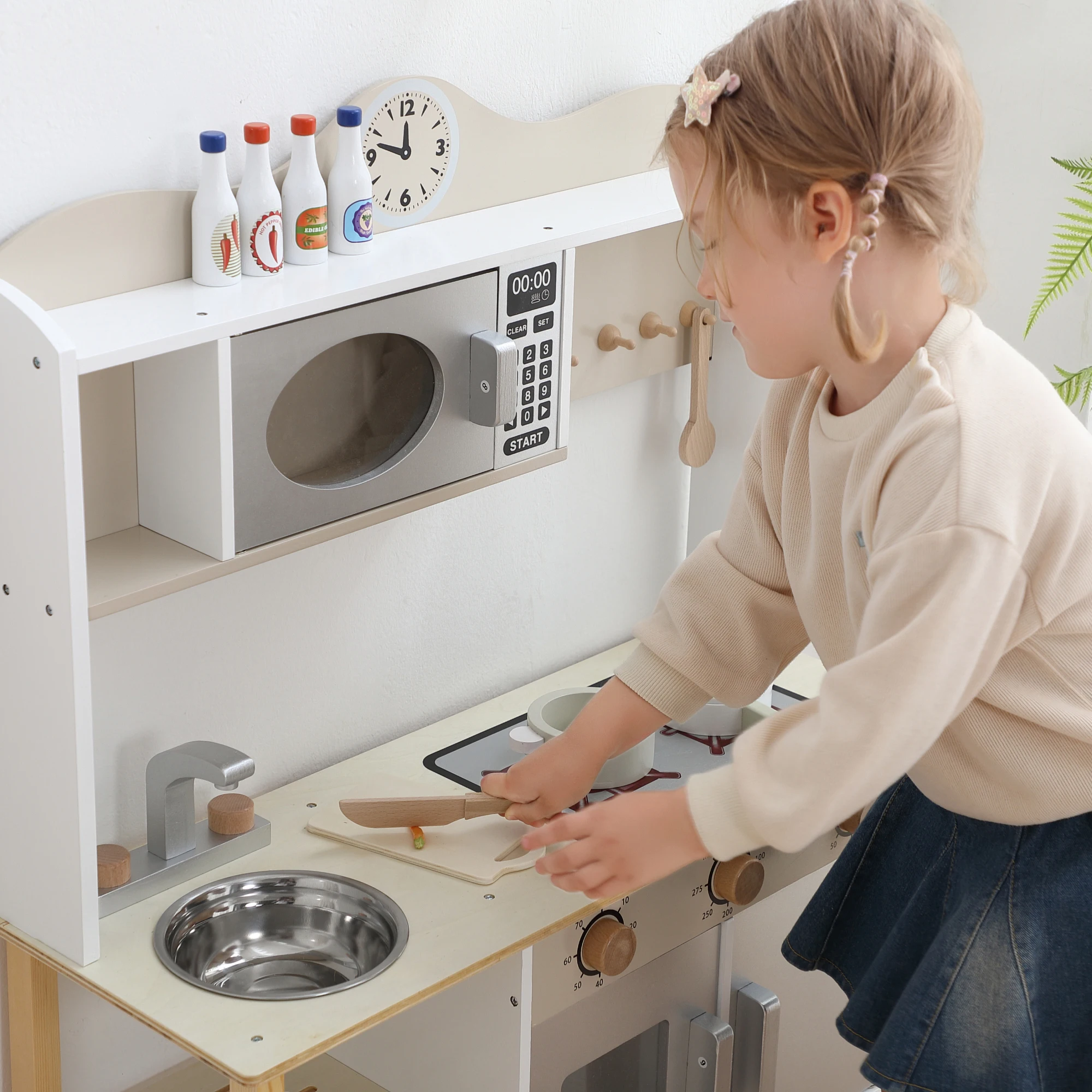 Houten speelkeuken, speelgoedkeuken kookset voor kinderen, speelkeuken voor kinderen, fantasiespelset, fantasiespeelset voor de keuken