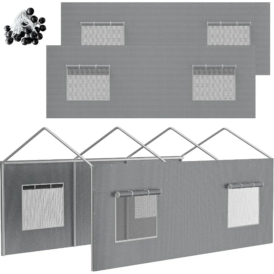 Window Sidewalls for 10x20/12x20/20x20 Feet Carport, 2 Packs, No Frame, Grey