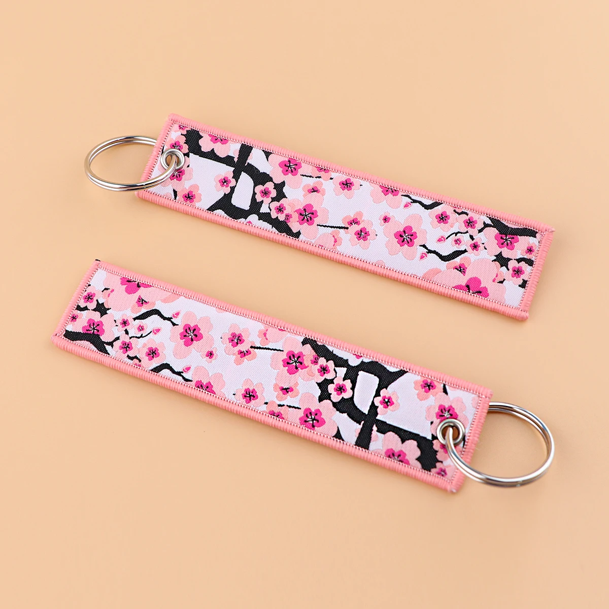 Cherry Blossom Embroidery Key Fobs Moon Key Tag Cartoon Keychain For Car Keys Backpack Key Ring Holder Chaveiro Jewelry Gifts