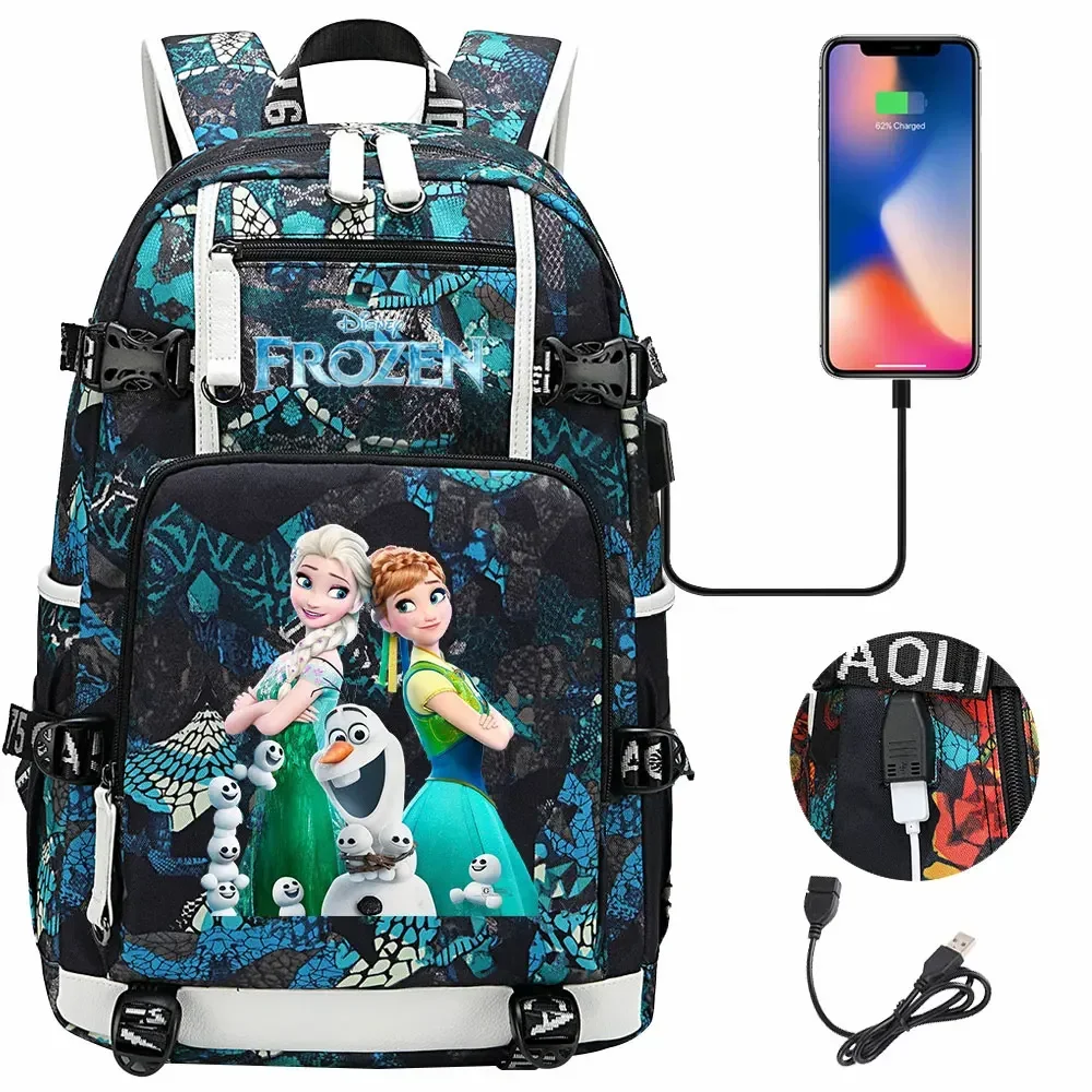 Frozen Alsa Princess USB Large Capacity Teenagers Schoolbags Women Men Laptop Travel Backpack Girl Boys Kids School Book Bags