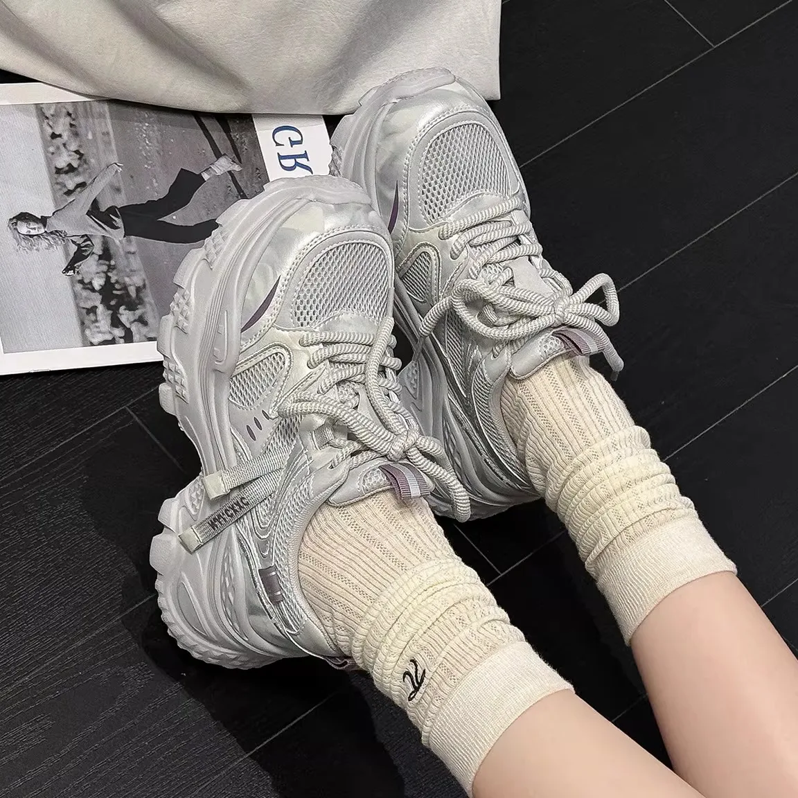 

Women's Sport Shoes Breathable Leather Dad Sneakers Versatile Lightweight Summer Autumn Winter Spring Rubber Outsole Anti-sli...