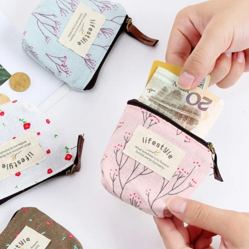 

Small Fresh Canvas Fashion Flower Pattern Coin Wallet Women's and Girls' Earphones Key Storage Pocket Zipper Pocket Coin Wallet