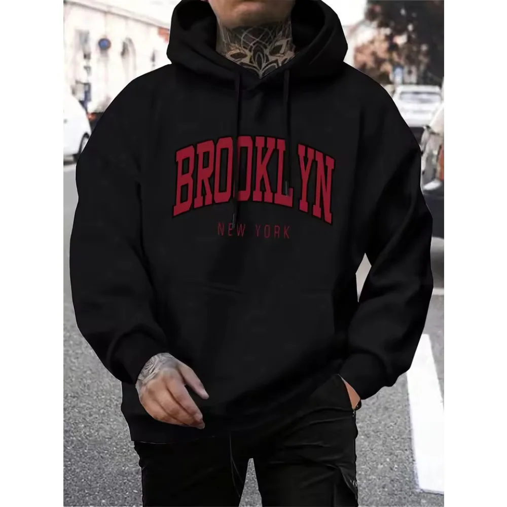 เสื้อสเวตเชิ้ตมีฮู้ดพิมพ์ลายลำลองสำหรับผู้ชายและผู้หญิง ไซส์พลัส แฟชั่นฤดูใบไม้ร่วงและฤดูหนาว เสื้อสเวตเชิ้ตมีฮู้ดทรงหลวมมีกระเป๋า