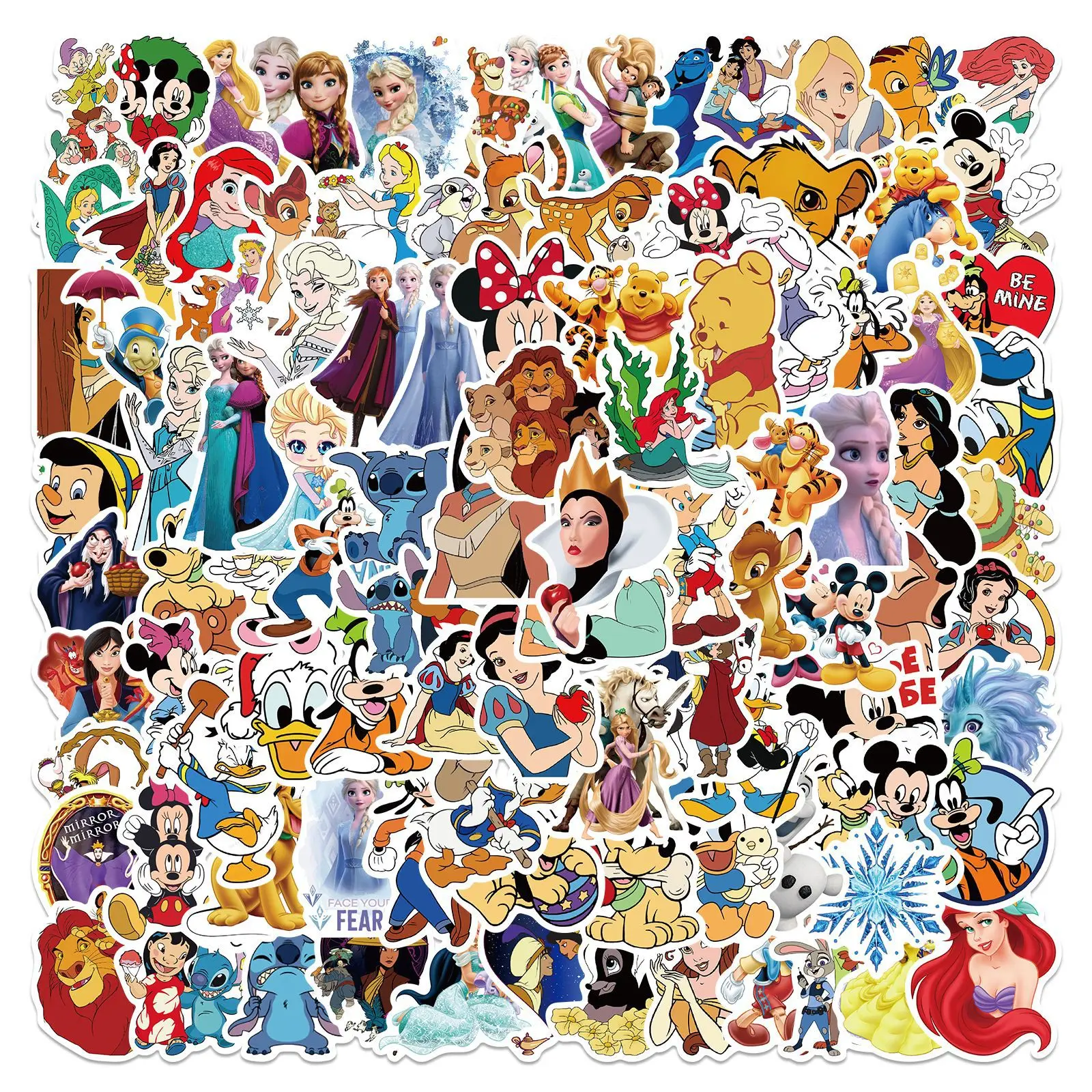 10/50/100Pcs Mix Disney Character Stickers Mickey Mouse Winnie Princess Anime Stickers Suitcase Laptop Car Graffiti Skateboard