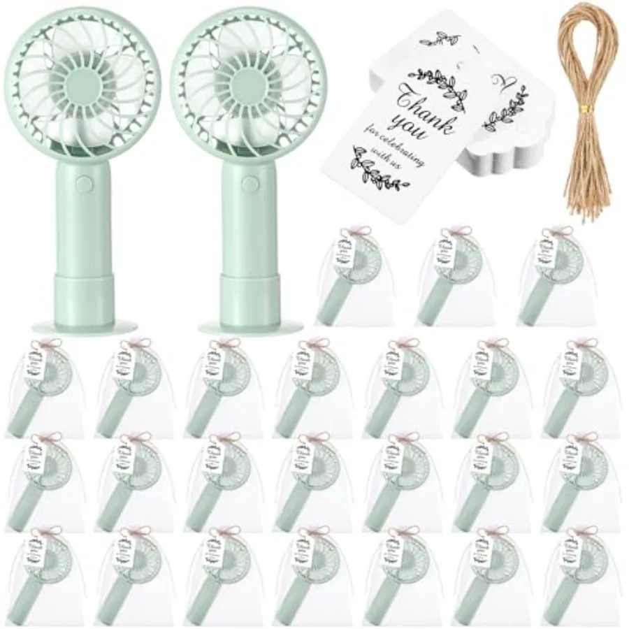 

Wedding guest favors: handheld fan with thank you tag, USB rechargeable portable desk fan, 3-speed, lightweight, white plastic,