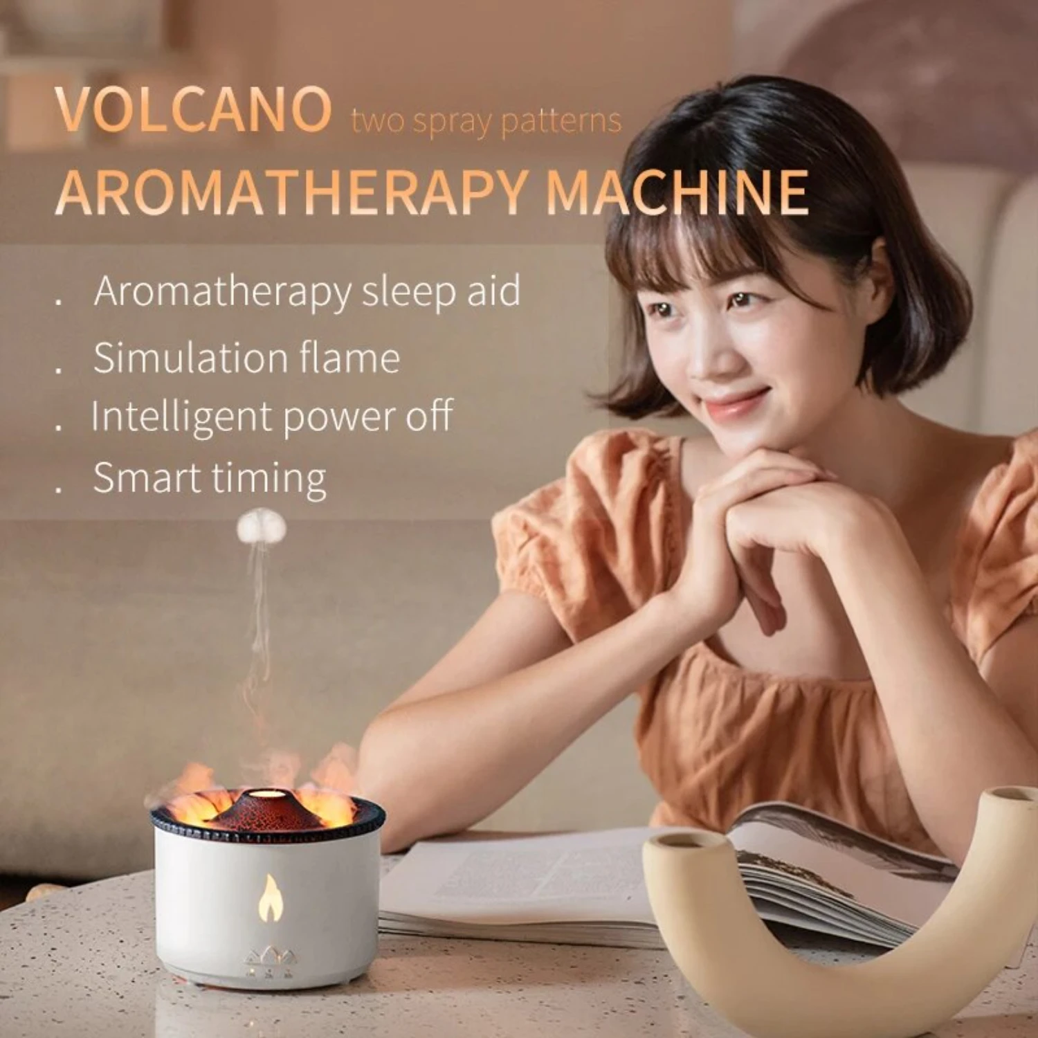 Portable and Adorable 360ml Volcanic Flame Essential Oil Diffuser - Long-Lasting Fragrant Ambiance Air Humidifier with Smoke Rin