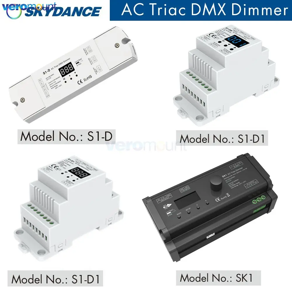 

Skydance AC110V 220V 1/2 Channel 2CH Triac DMX LED Dimmer, Dual Channel Output Silicon DMX512 LED Controller Digital Display