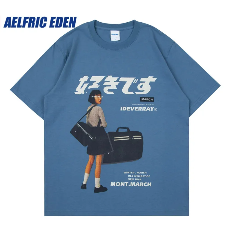 Aelfric Eden اليابانية فتاة الجرافيك الرجال والنساء تي شيرت Harajuku Kanji ثلاثية الأبعاد طباعة بلايز قصيرة الأكمام فضفاضة السببية الشارع الشهير المحملة