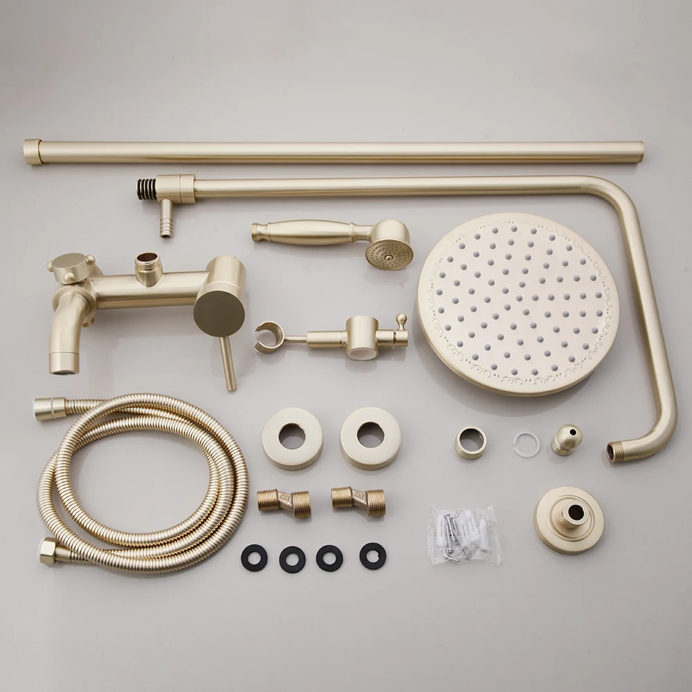 KEMAIDI-grifo de ducha de oro cepillado, conjunto de ducha de baño de lluvia de acero inoxidable de 8 \
