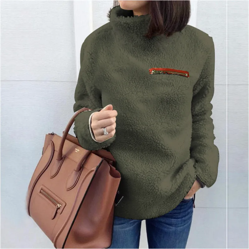 Womens Autumn Winter Cozy Velvet Turtleneck Sweater