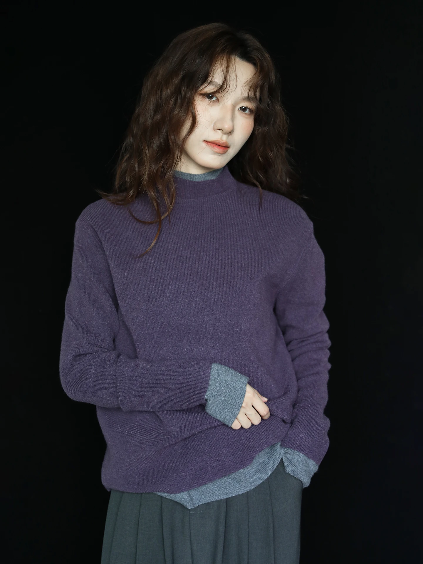 

Autumn Winter Women's Basic Versatile f High Ne Knitted Base irt Slimming Inner Wear Soft Polyester Blend Long Sve