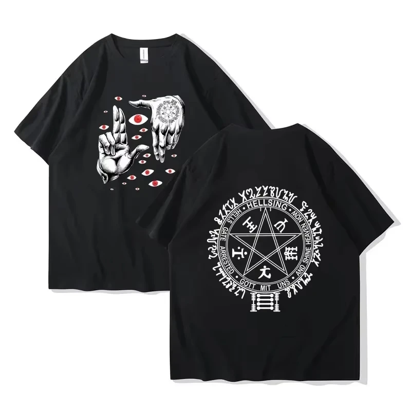 Anime Hellsing Ultimate T-shirts Mens Clothing Graphic Manga Alucard Eyes Harajuku Cotton Tees Unisex Summer Top Male Streetwear