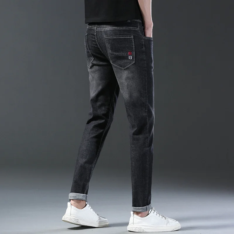 Jeans elasticizzati Slim grigi da uomo di marca Casual Classic Cotton Trend pantaloni in Denim elasticizzati a matita per giovani pantaloni Skinny