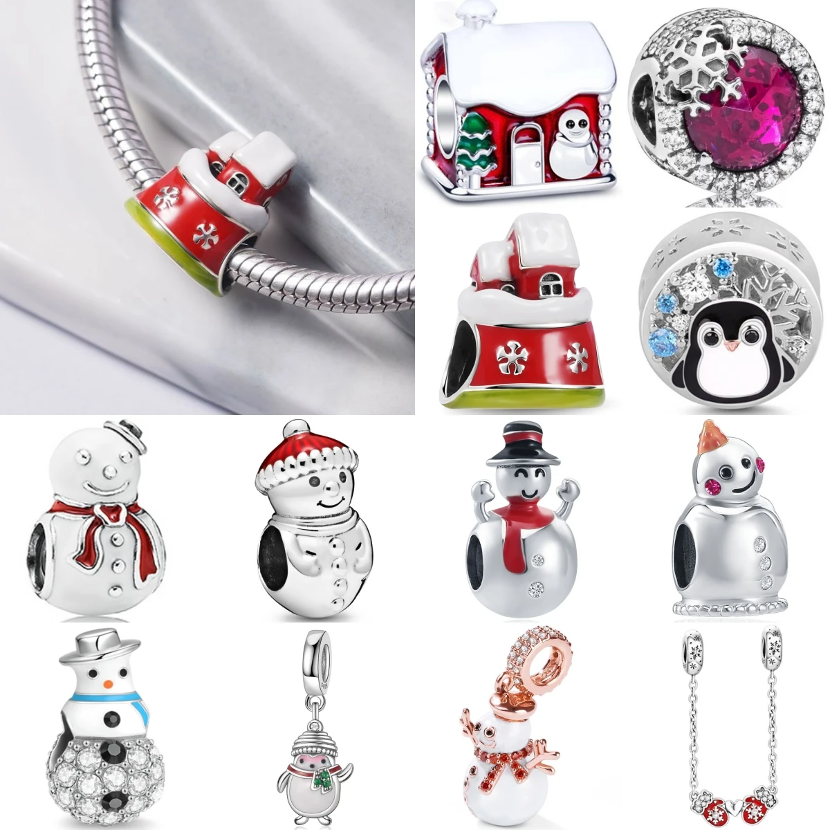 New 925 Sterling Silver Snowman Christmas House Gloves Charm Fit Original Bracelet Accessories Women Jewelry Christmas Gifts