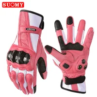 Suomy, guantes de moto de piel de cabra rosa para mujer, guantes largos de dedo completo para patinete, guantes para bicicleta eléctrica, ciclismo, carreras, Motocross, Luvas XS