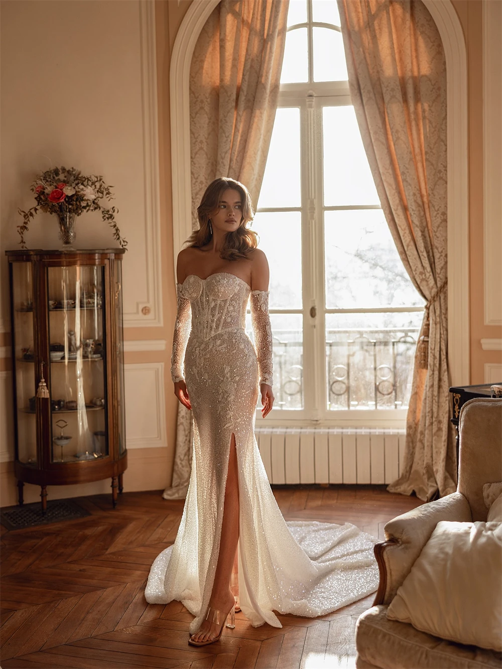 

Customized Sexy White Organza Wedding Dress Formal Sweetheart Sleeveless Bridal Gowns Soft Mermaid Court Train Vestido De Novia