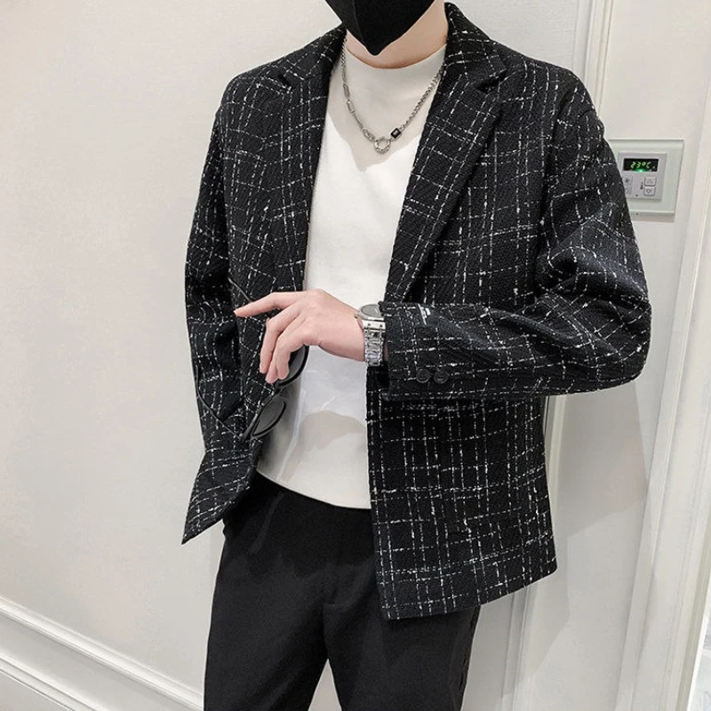

Деловая клетчатая куртка для мужчин, роскошная дизайнерская винтажная одежда, оригинальные пальто высокого качества, элегантные классические мужские костюмы и пиджаки