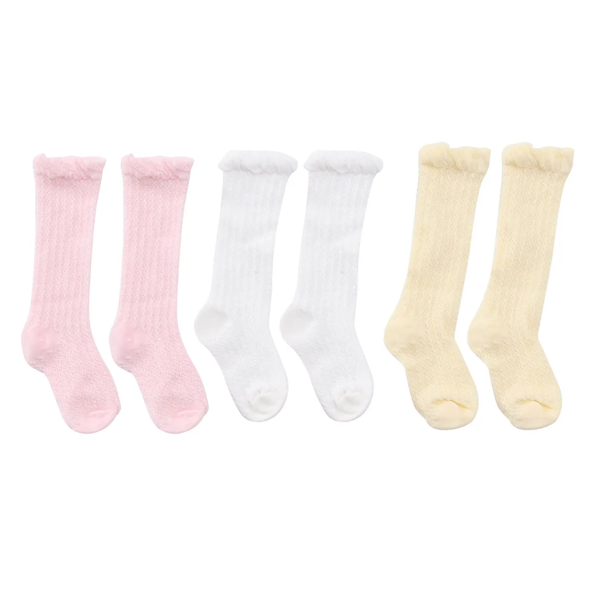 3Pairs Mosquito Net Socks Baby Long Breathable Summer Cotton Non-Slip Socks for Baby Girls 0-1 Years Assorted Colors