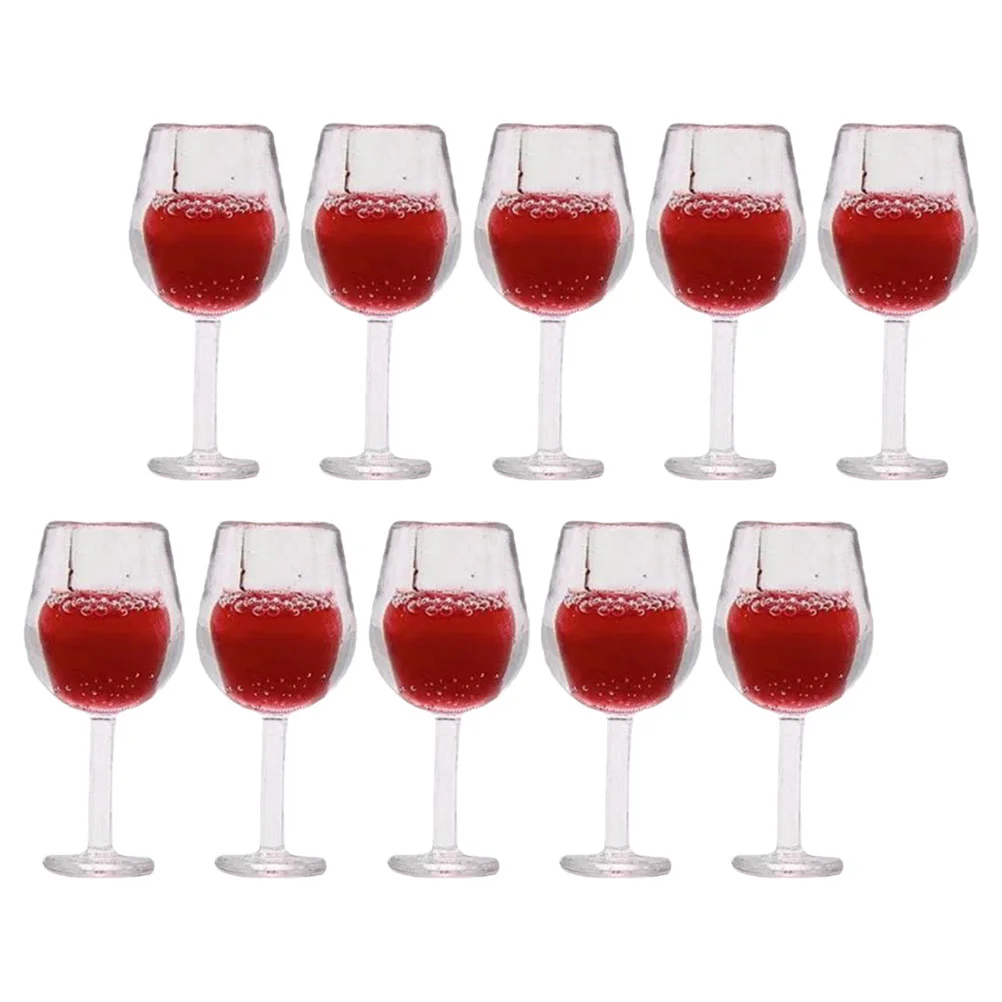 10 Pcs Miniature Accessories Dollhouse Glass Toys Decor Micro Red Resin Goblets Child