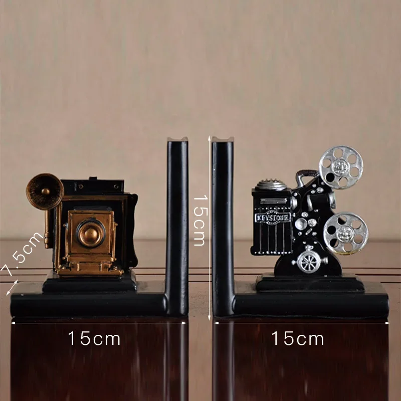 Sujetalibros de cámara Retro, proyector de película, proyecto de coleccionista negro y plateado, estantería creativa, joyería Vintage, sala de estudio