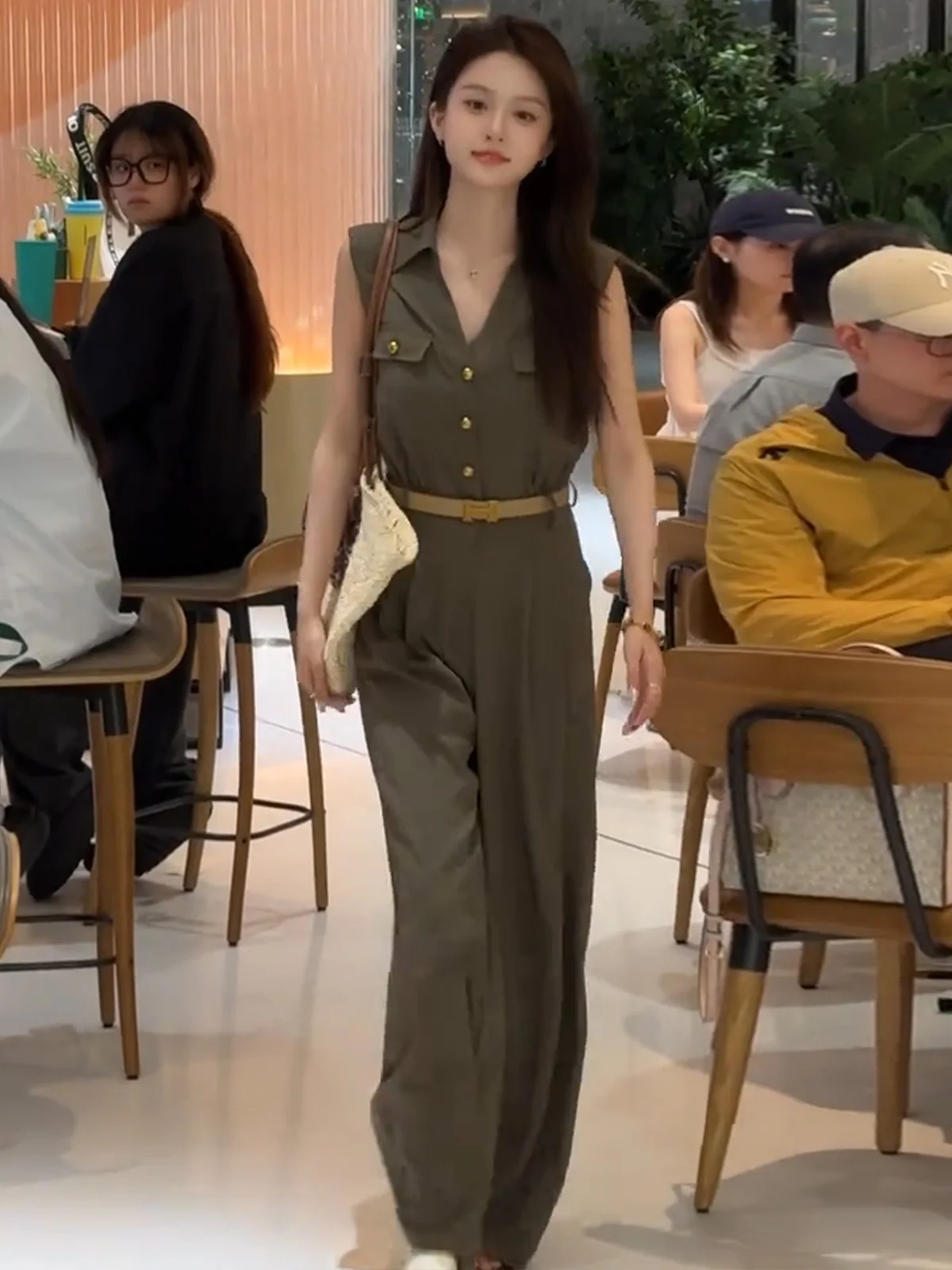 

Faionable Korean One-Piece Pants Women's Summer New Light Maturi Sle Svel High Waist Straight Leg Pants Set