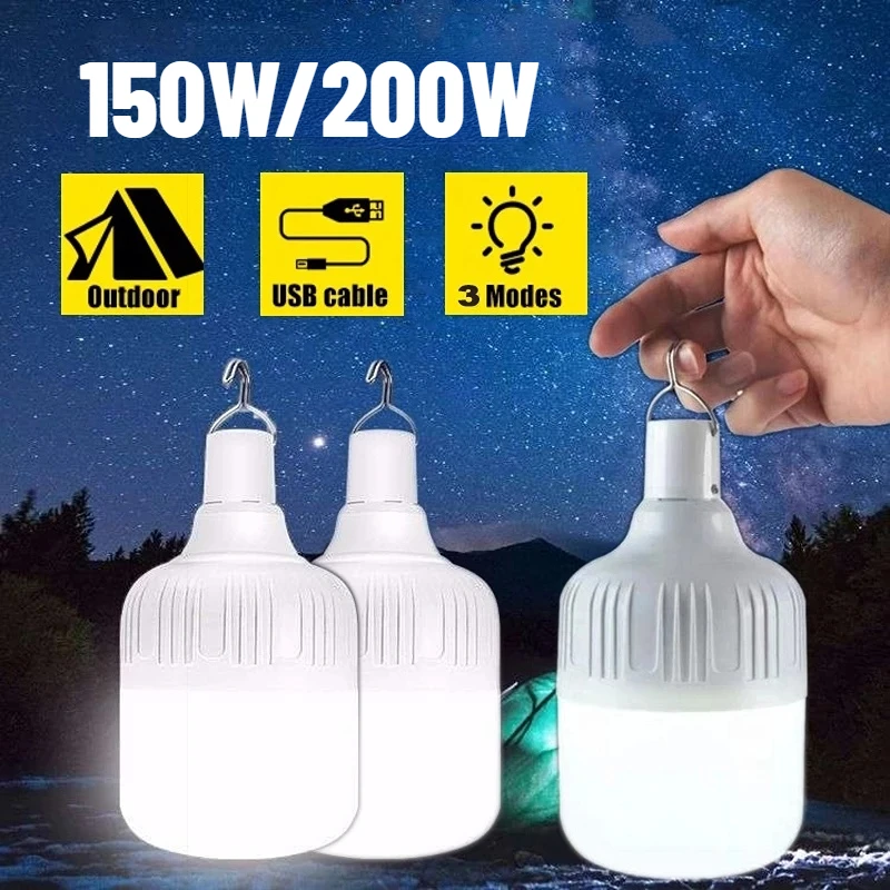 

200W Portable Tent Lamp Battery Lantern BBQ Camping Light Outdoor Bulb USB LED Emergency Lights for Patio Porch Garden