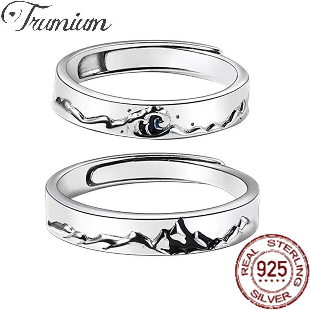 

Trumium S925 Sterling Silver Mountain Couple Rings for Wife Husband Adjustable Engagement Promise Wedding Gift for Couples