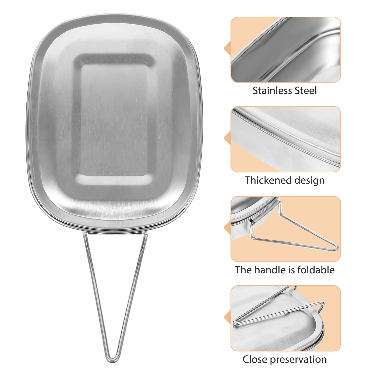 

Stainless Steel Lunch Box Medium Size Leakproof Thick Design Foldable Handle Portable Single Layer for Camping Travel