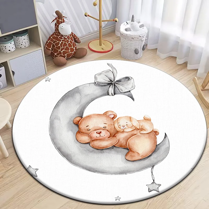 Cute little bear Round Carpet for Living Room Rugs Camping Picnic Mats Flannel Anti-Slip Rug Yoga Mat Gifts area rug๏ผbedroom rug