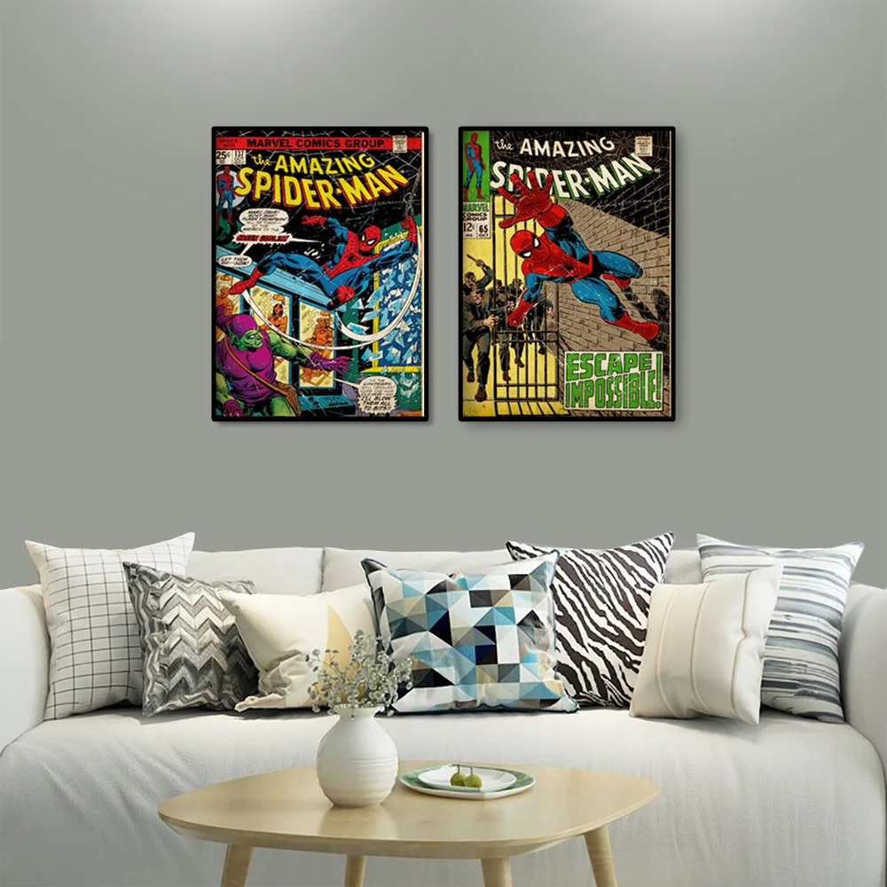 MINISO Marvel Superhero Spider-Man Vintage Art Posters Home Living Room Bedroom Wall Decoration Mural HD Print Canvas Painting