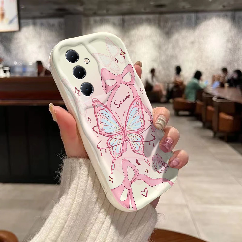 Cute pink bow butterfly 3D Wave Case For Samsung A73 A72 A71 A55 A54 A53 A35 A34 A33 A25 A24 A23 A15 A14 A13 A05 A04 A03 4G 5G