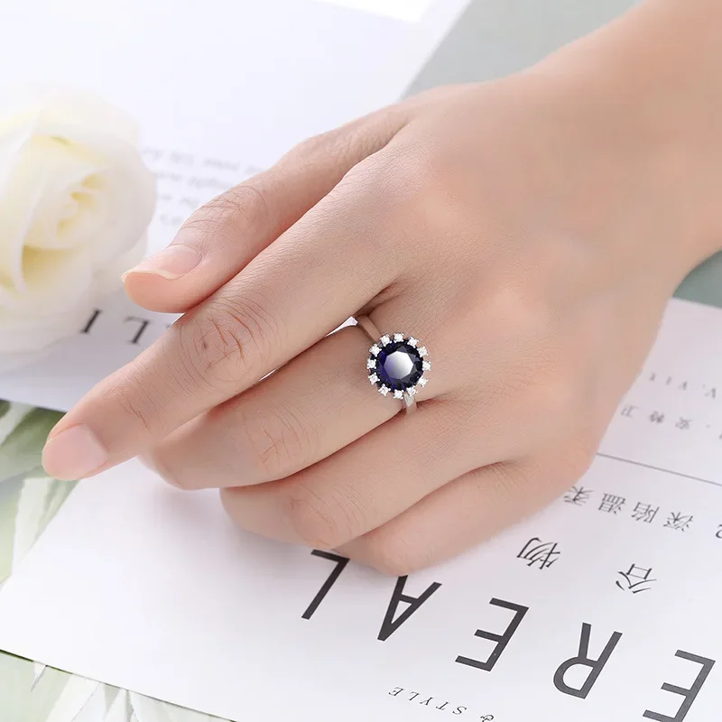 SODROV Korean Trend Blue Zircon Rings for Women Engagement Wedding Jewelry