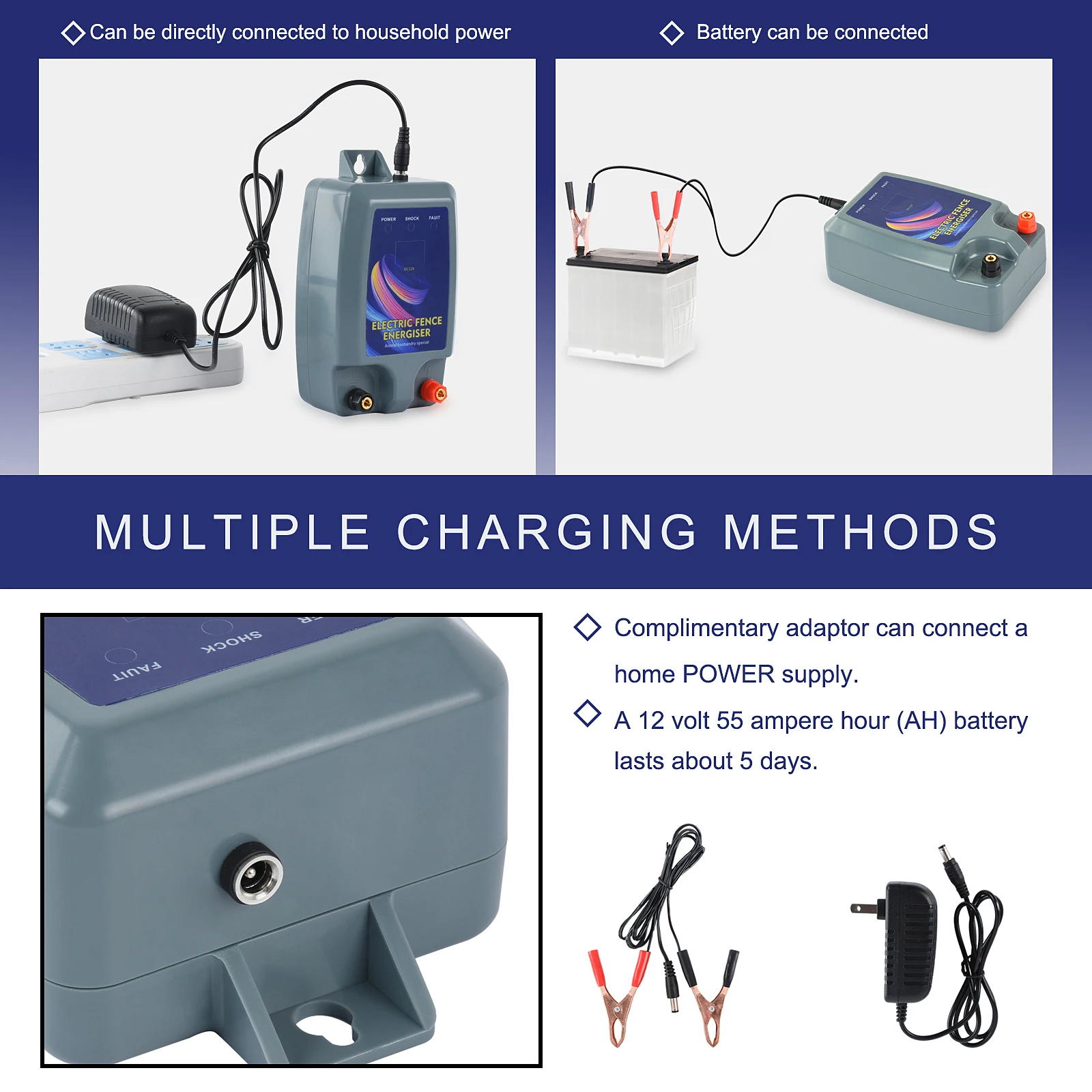 Elettrificatore per recinzione elettrica a impulsi ad alta tensione per animali 12V solare impermeabile 10KM Controller della gamma di controllo del