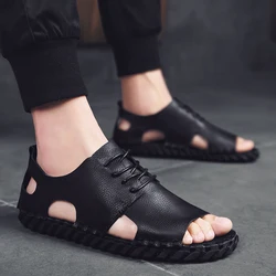 Sandals for Men handmade sewing Summer Luxury Designer Beach Casual Man Shoes Breathable leather Outdoor Black Mens Flat Sandals