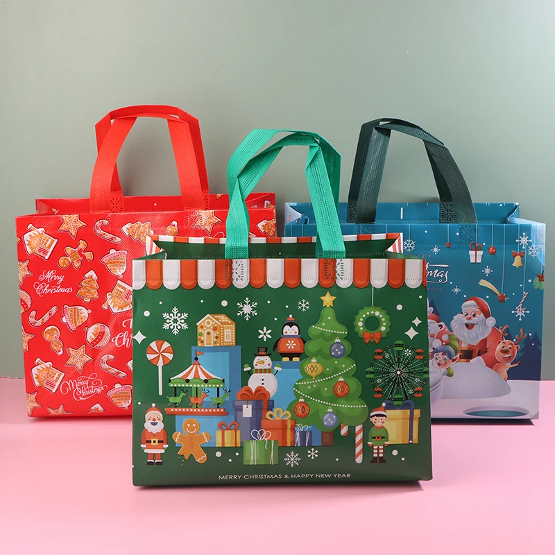 Merry Christmas Gift Bag Large Capacity Non-Woven Fabric Tote Bag Xmas Holiday Parties Candy Storage Gift Bag Shopping Bag