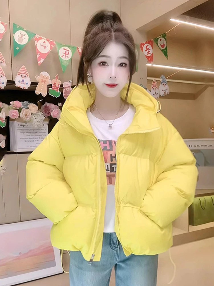 

Casual Chic ort White Cotton Jaet Women's 2025 Winter New Design Bread Sle Coat Korean Version Loose Fit Zipper Closure