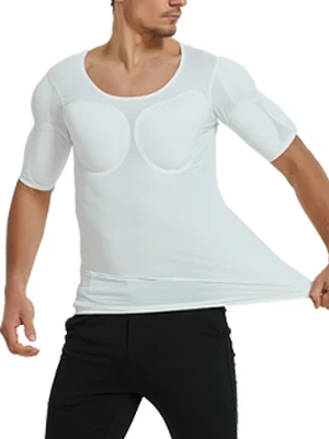 Mann Shaper Falsche Muskel Brust T-Shirt Cosplay Body Elastische Gefälschte Schultern Gepolsterte Unterwäsche Sport Kompression T-Shirts Bh – Detail 8
