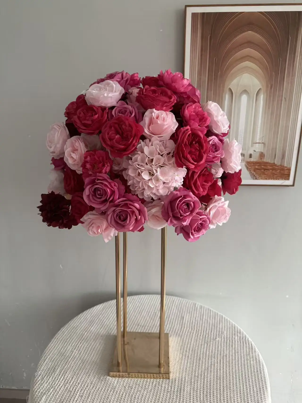 Großhandel Fuchsia Künstliche Rosenblütenkugel Hochzeitsgang-Dekoration Tisch-Mittelstück Fenster- und Ausstellungsstand Kunstblumenkugel – Detail 2