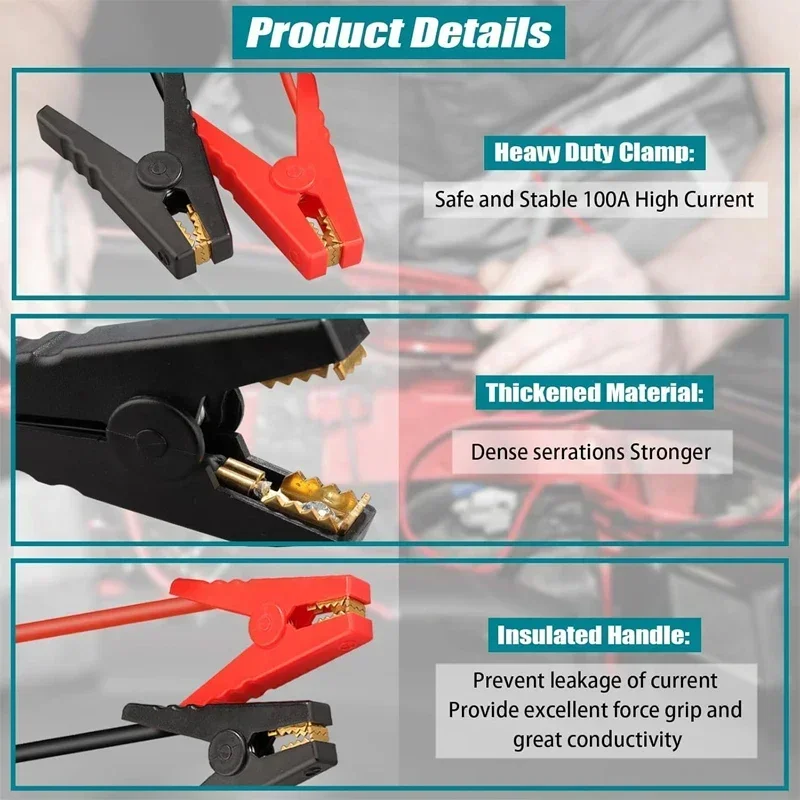 Imagem -03 - Jumper Cabos Jump Charger para Dewalt Makita Milwaukee 18v Baterias 11awg Jump Starter Bateria Booster Cabo para Carro Usando Ferramenta