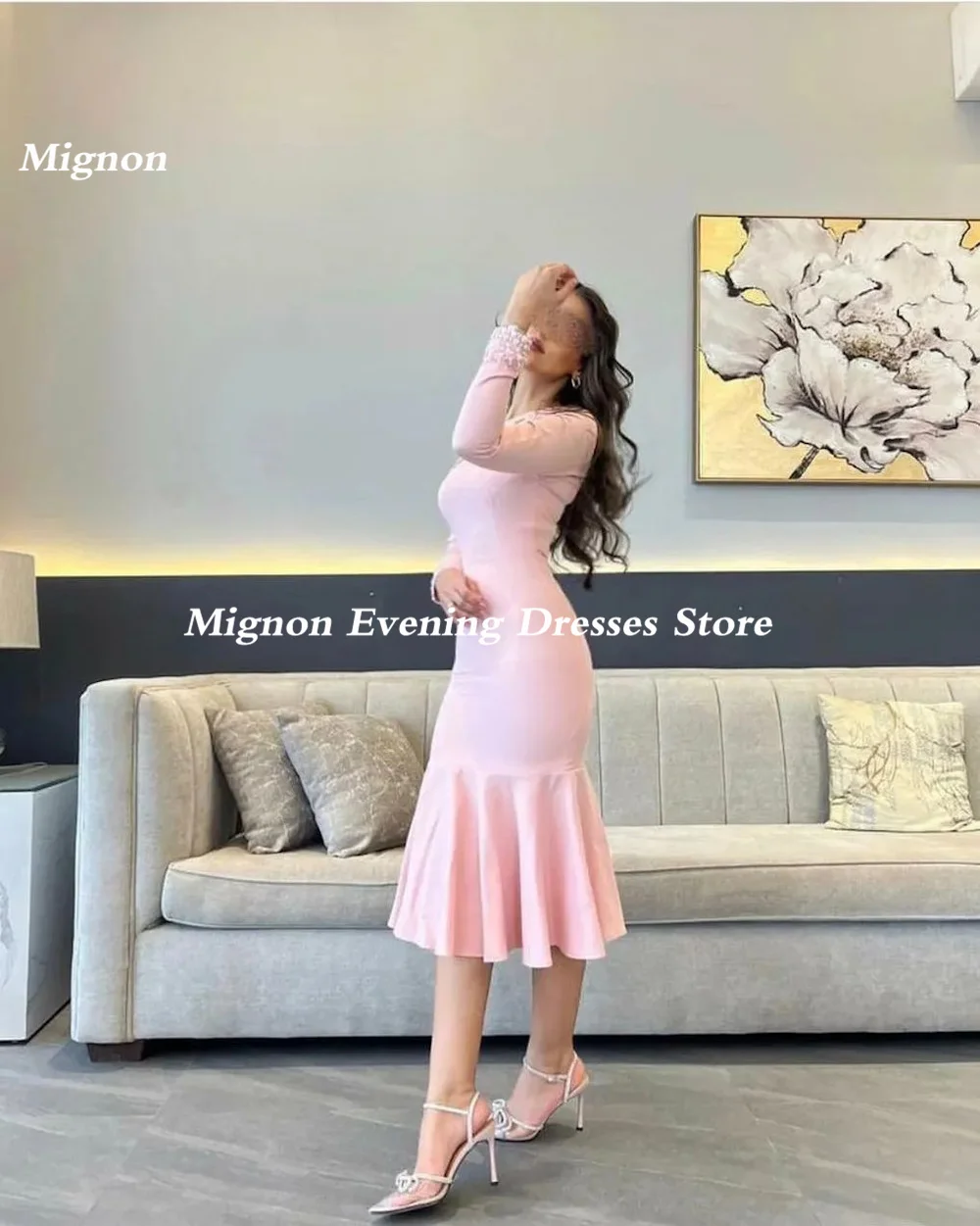 Mignon Satin Meerjungfrau quadratischen Ausschnitt Ballkleid Tee-Länge Abend Rüschen formelle Mütze Träger elegantes Party kleid für Frauen