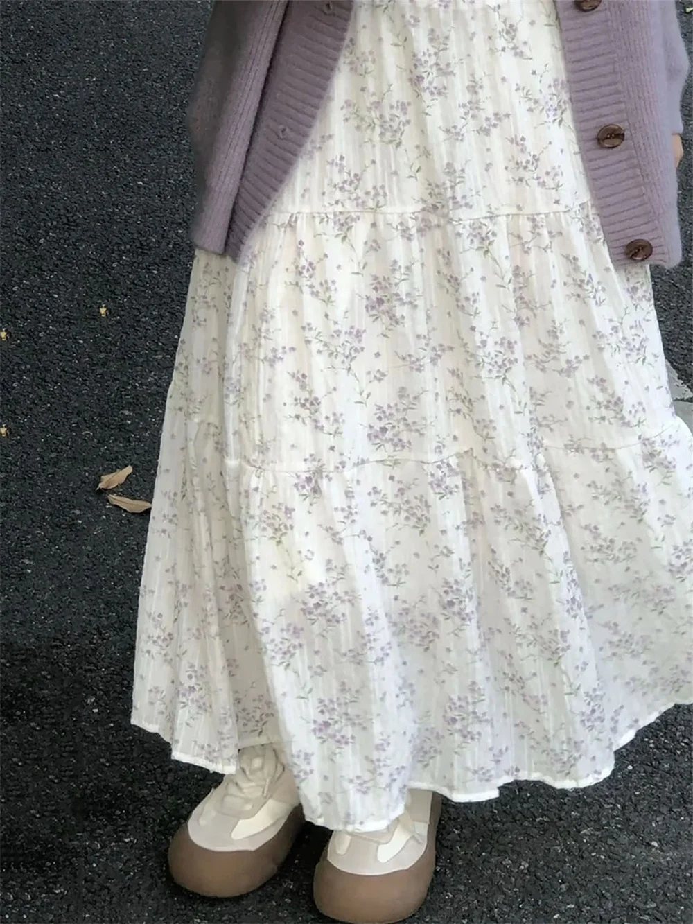 Vintage Eleganter Blumendruck Midi Plissierter Rock Damen Elastische Hohe Taille Gekräuselter Chiffon Sommer Lässiger A-Linien-Rock Koreanisch