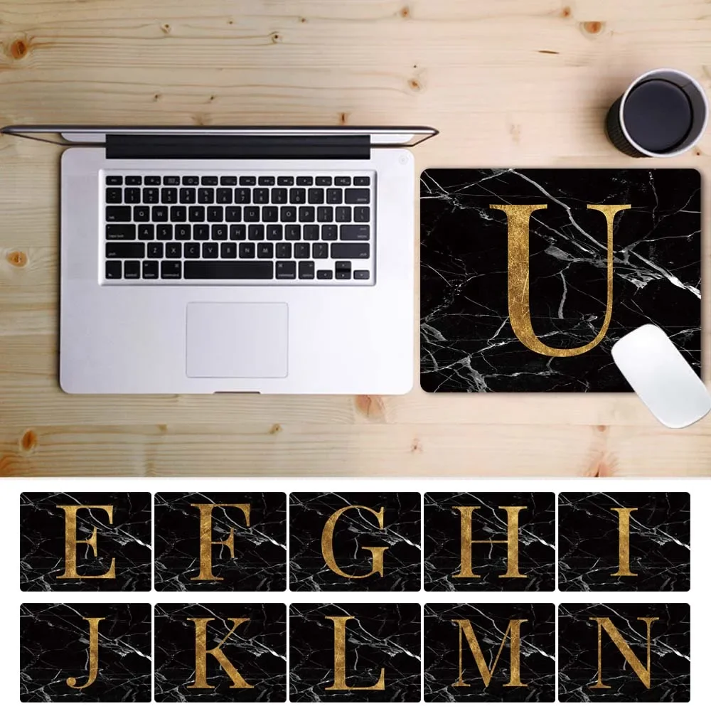 Mouse Mat Laptop Lederen Gaming Muizenmat Nieuwe Bureau Kussen Mode Black Marble Letters Pattern Small Mouse Pad