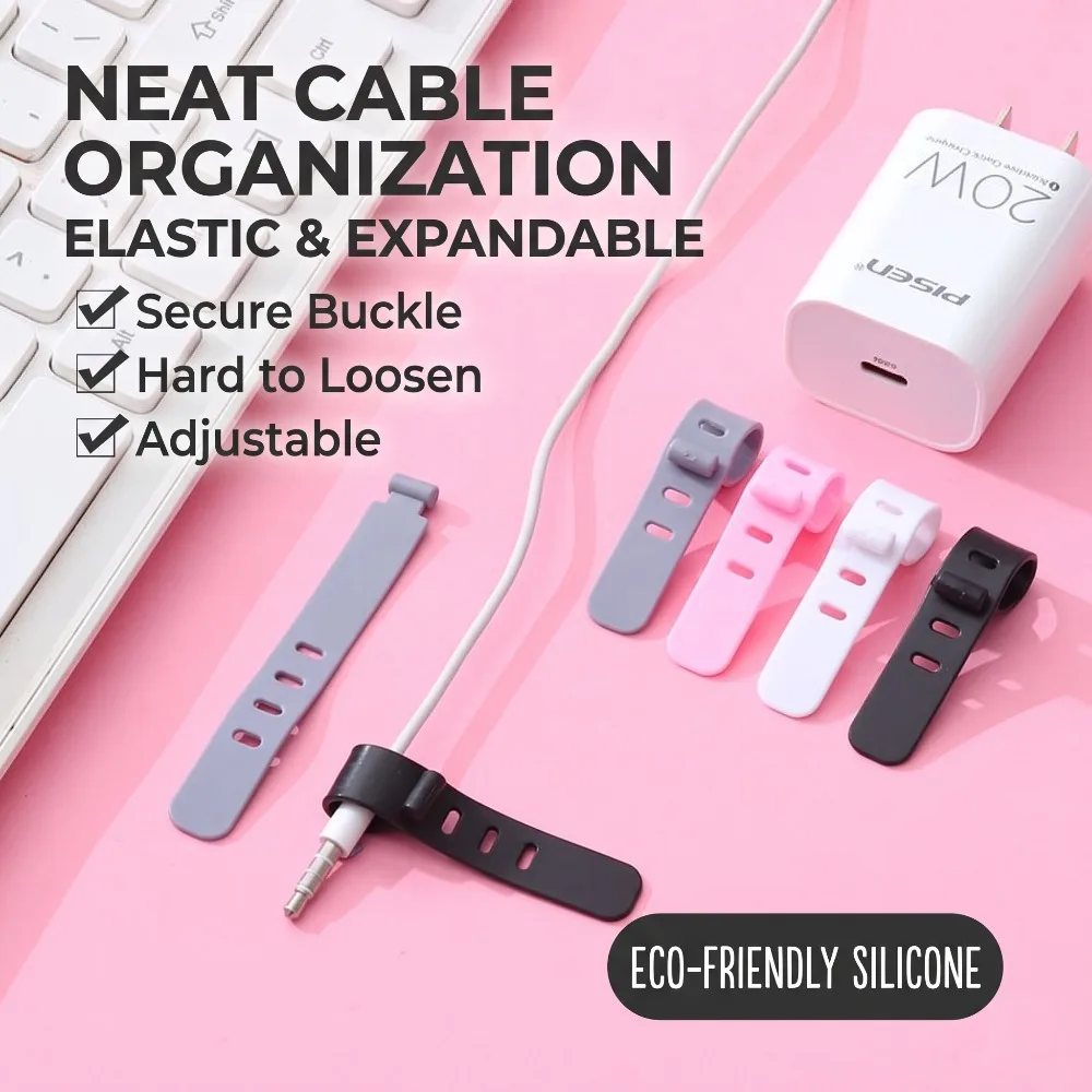 20pcs Reusable Silicone Cable Organizer Ties High Elasticity Cord Management Straps for USB Chargers Earphones Electronics