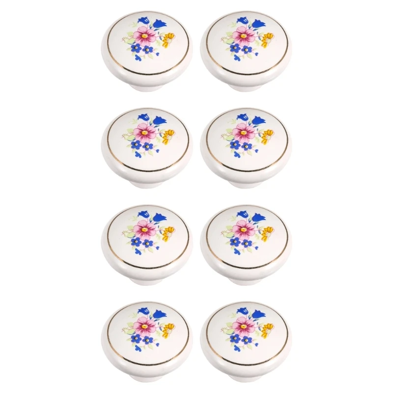 8Pcs European Ceramics Cabinet Knob Single Round Pulls Orchids Motifs Door Knob And Handles For Dresser Drawer Wardrobe