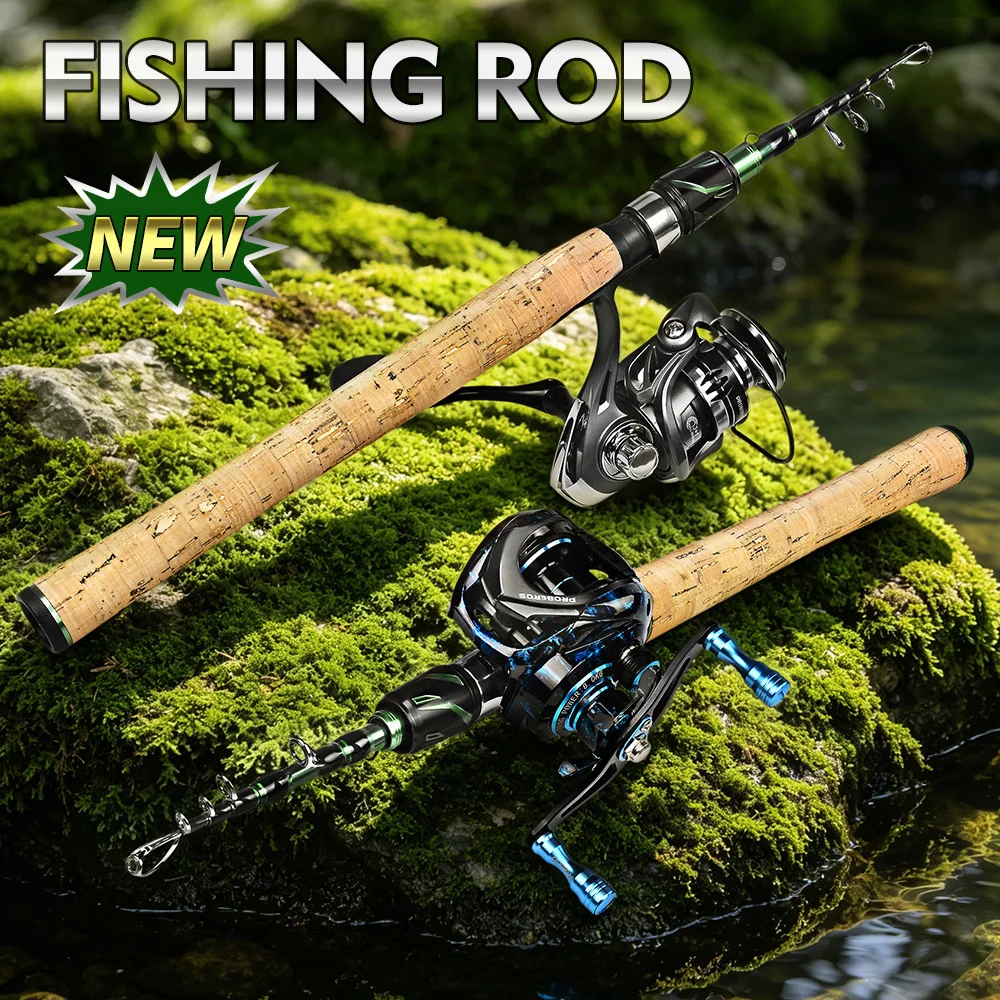 PROBEROS Fishing Rod Reel Combo Portable Telescopic Travel Pole, Left/Right Hand Baitcasting/Spinning Reel for Bass Carp Fishing